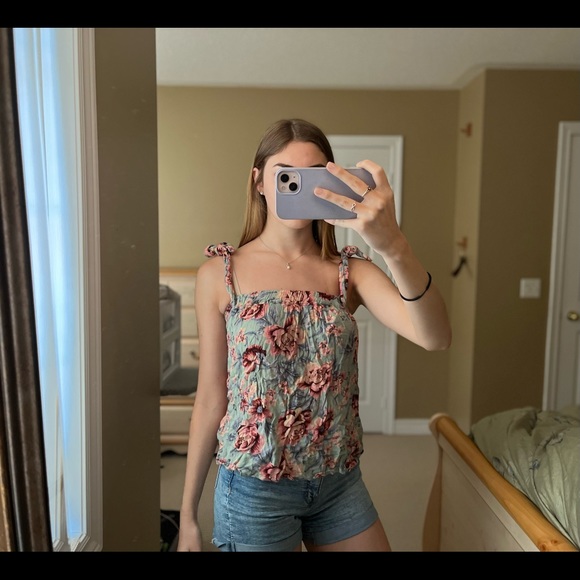 American Eagle Outfitters Strapless Floral Top - Picture 1 of 3